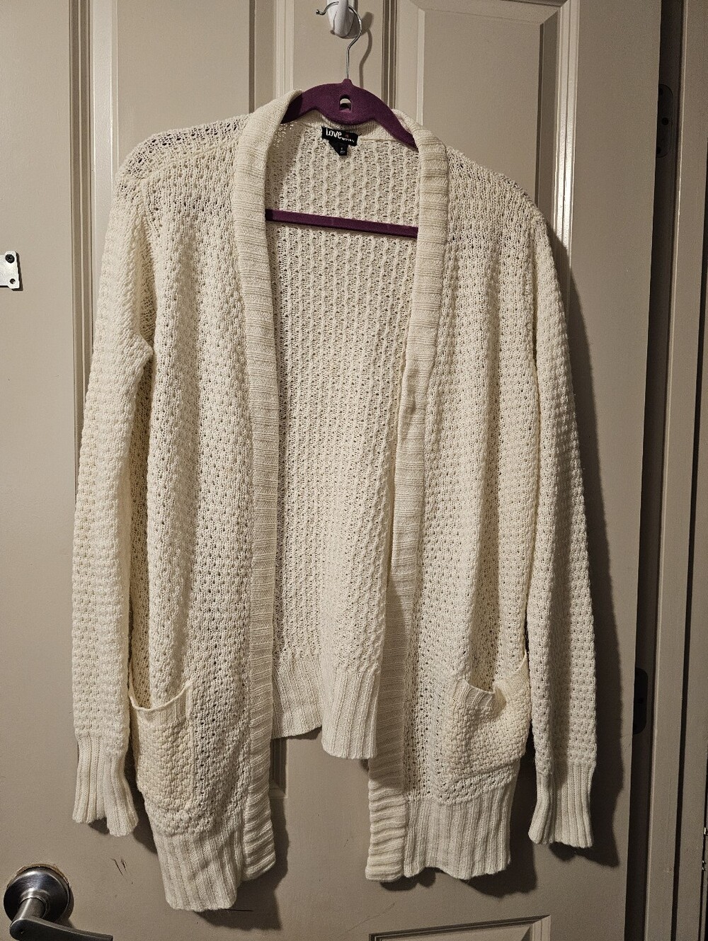 Love By Chesley Cream Open-Front Crochet Cardigan L